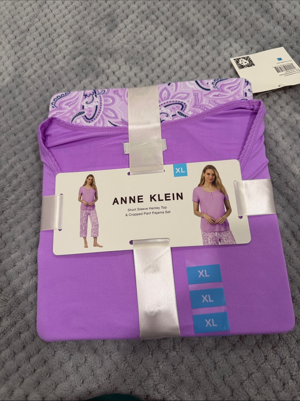 Anne Klein Lavender Short Sleeve Henley & Cropped Pajama Set